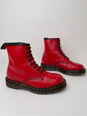 Vintage Dr. Martens 1460 England Red Smooth Leather Punk Boots UK 5
